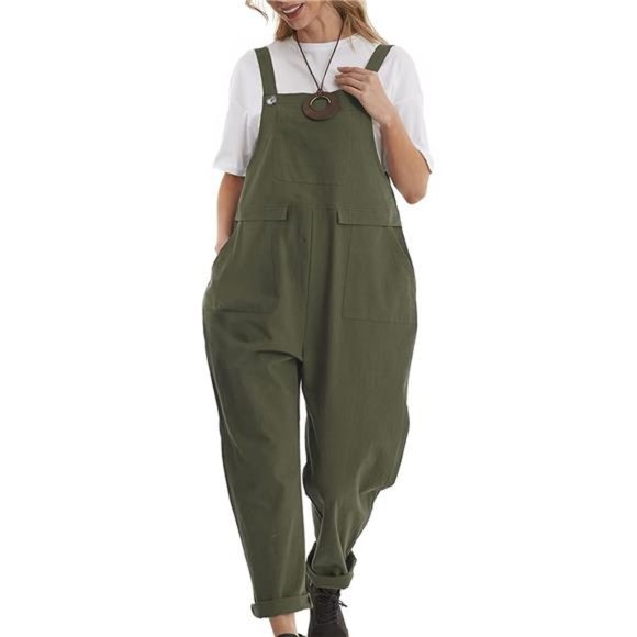 Pants - Women's Long Casual Loose Bib Pants Overall Baggy Romper Jumpsuit with Pockets